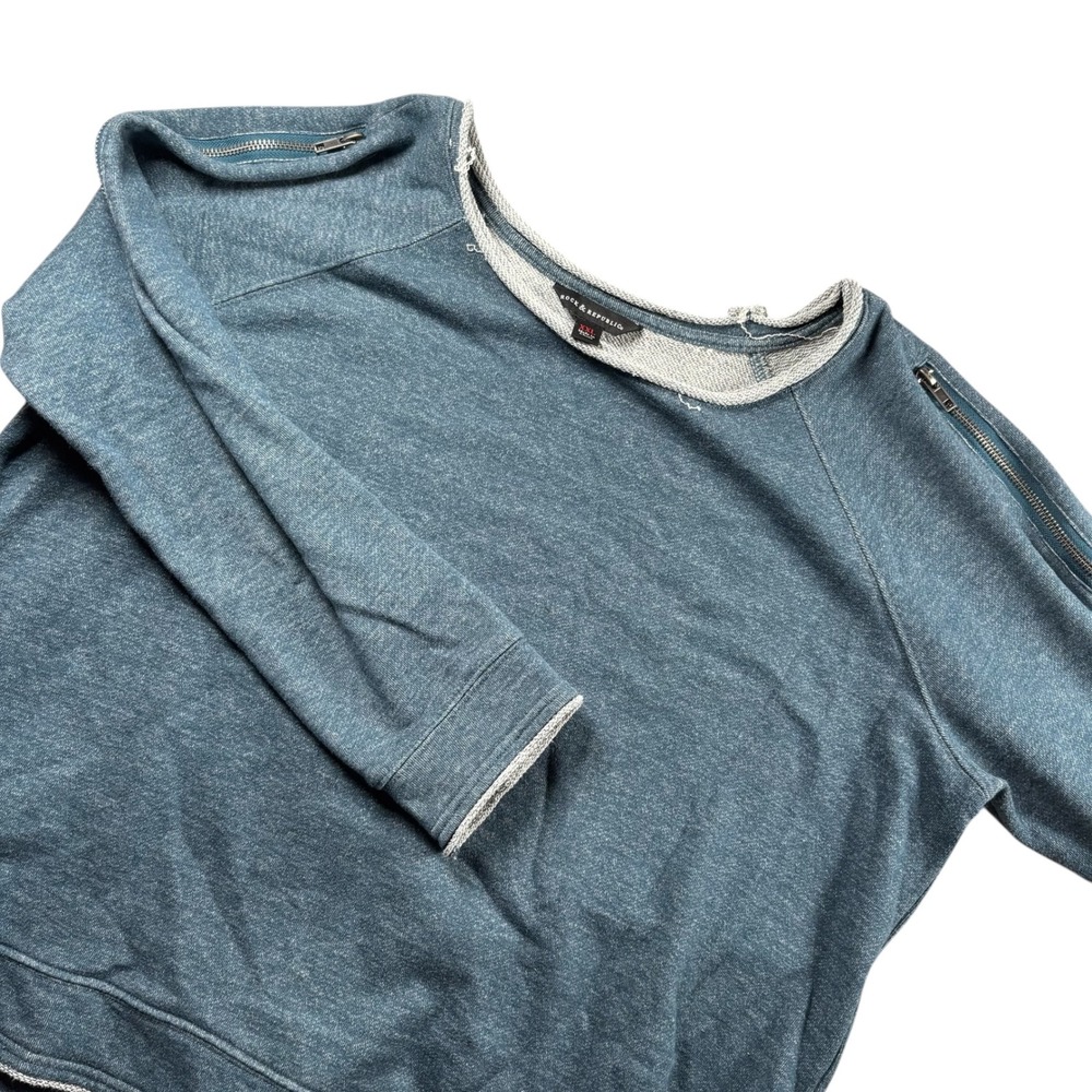 Rock & Republic Womens XXL Blue Zipper‎ moto comfy boxy Sweatshirt